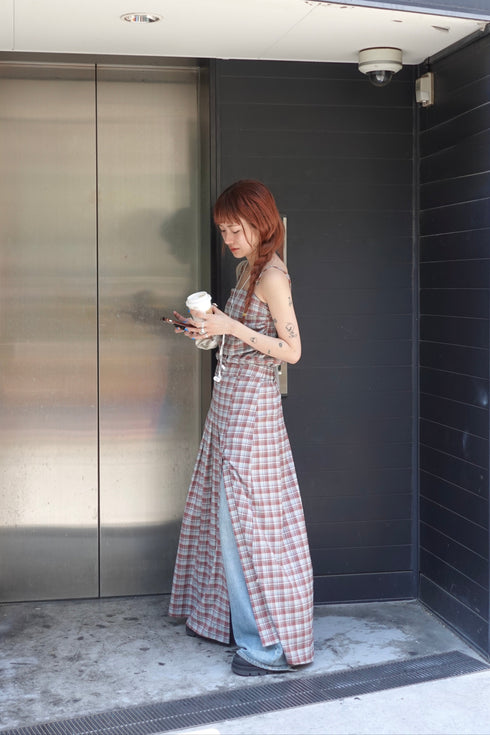 チェックスリットボタンスカート